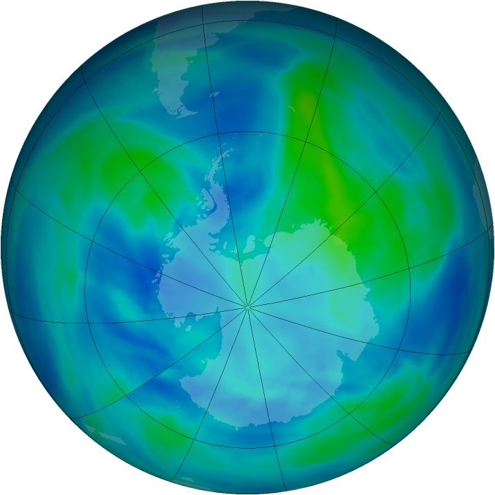 Antarctic ozone map for 05 April 2007